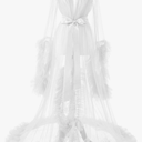 Women's Long Bridal Robes Tulle Lingerie Maternity Bathrobe Photoshoot Illusion Wedding Scarf Party Nightgown XL