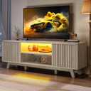 YITAHOME Television Stand for Living Room, Fluted TV Stand with LED Light for 65/ 55 Inch TV, Mid Century Modern Entertainment Center Media Console TV Cabinet with Adjustable Shelves, Walnut