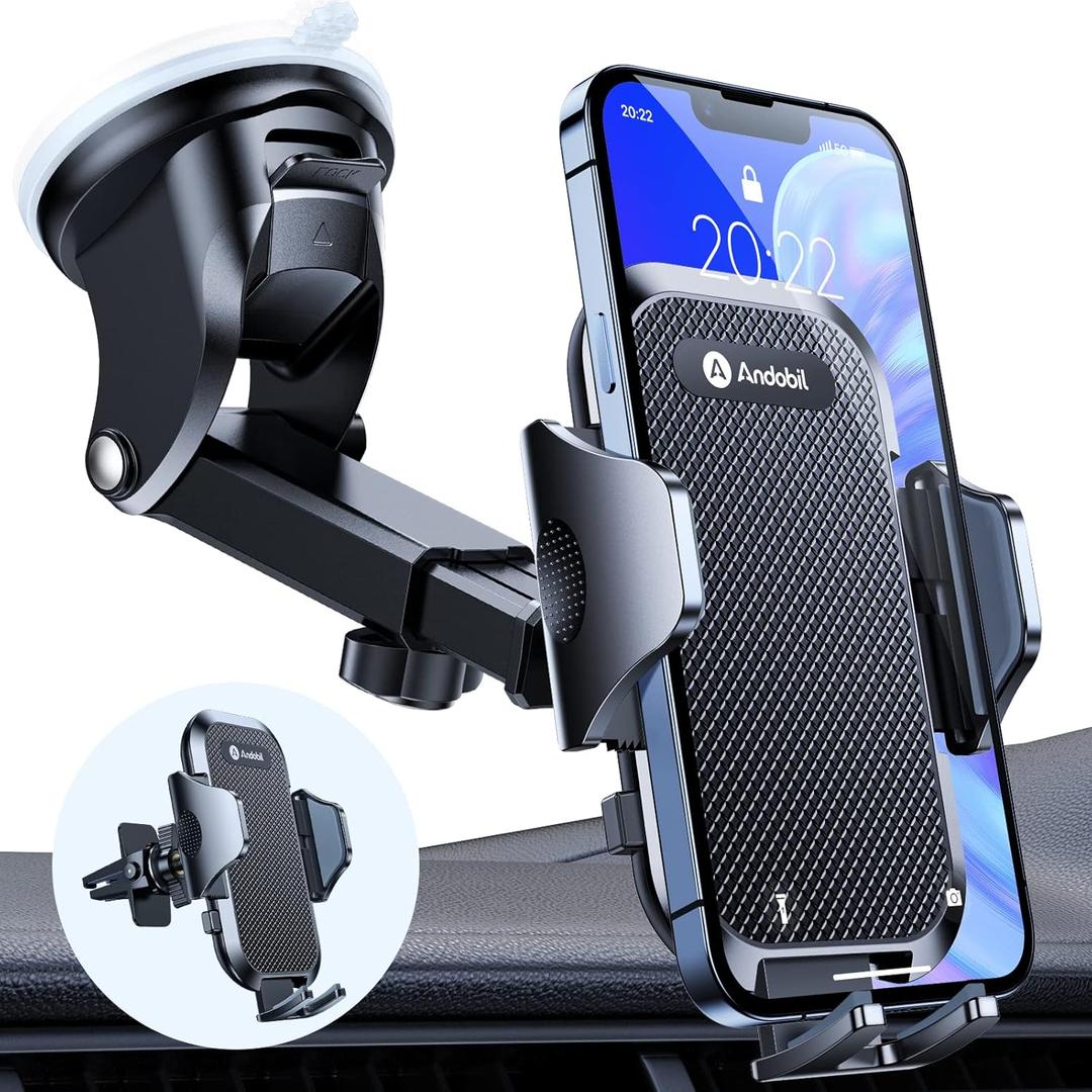 andobil 2026 Military-Grade Car Phone Holder [Upgraded Strongest Suction & Clip] Phone Holders for Your Car, Dashboard Windshield Vent Car Phone Mount for iPhone 17 Pro Max 16 15 14 13 12 Android (Black)
