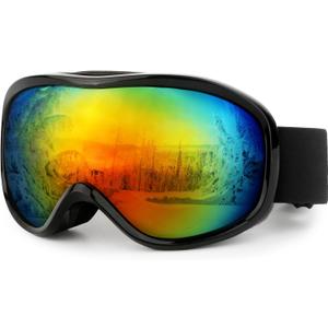 Ski Goggles Frameless Anti-Fog Windproof OTG Design Snowboard Goggles UV400 Block Eyes Protect Lens Adult Youth (Black and Red)
