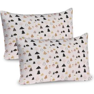 Lunarable Christmas Pillow Sham Set of 2, Minimalistic Delicate Modern Abstract Xmas Theme with Blush Background, Quality Microfiber Bedding Item for All Seasons, 30" x 20", Eggshell Beige Black