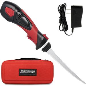 Cordless Electric Fillet Knife - 8-Inch Serrated Stainless Steel Blades with Non-Stick Coating, Ergonomic Non-Slip Handle, Cooling Vent, and Portable Carry Bag  Rechargeable Electric Knife for Effortless Fishing Filleting (8in-Blade Set)