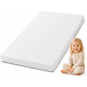 3.15" Crib & Toddler Mattress, 52 x 27.5 in, Standard Crib, Pure White, Standard Crib size