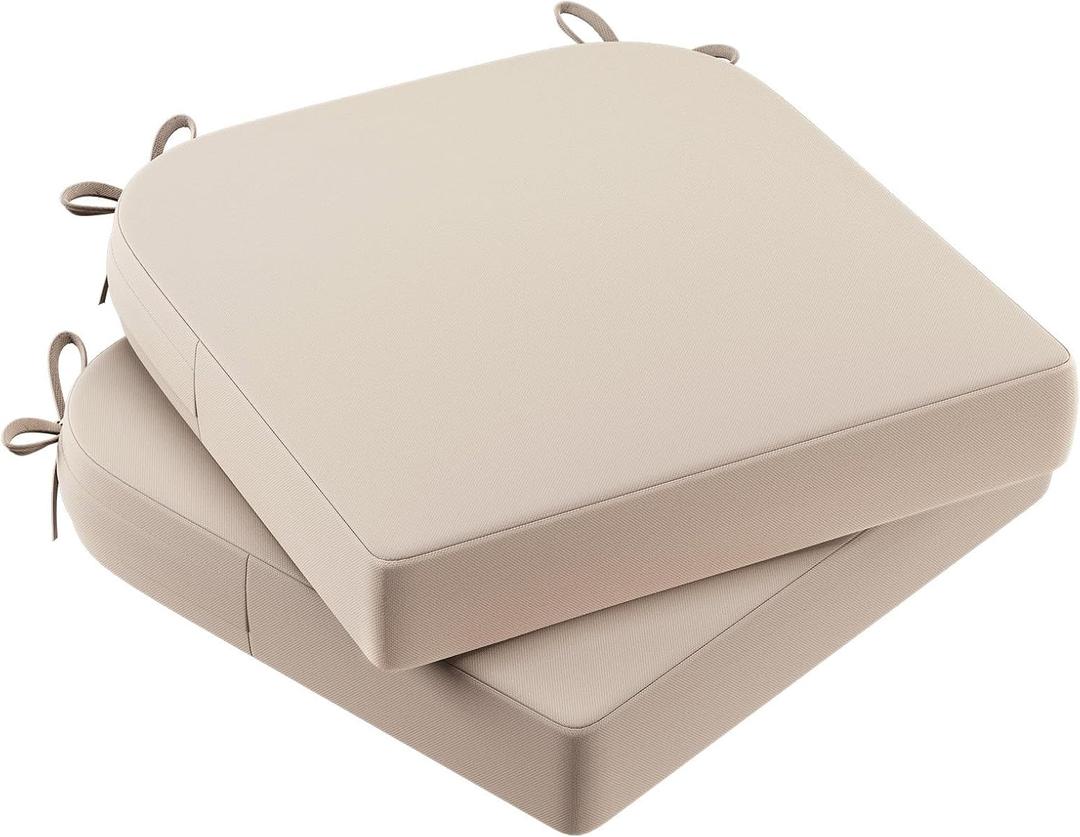 AAAAAcessories Outdoor Seat Cushions for Chairs, Waterproof, Fade-Resistant Patio Furniture Replacement Cushions, 17" x 16" x 2", Set of 2, Beige