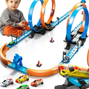 Toy Car Race Track Set for Boys Kids Age 3-5 4-7, Race Tracks with 4 Crash Zones and 1:64 Scale High-Speed Slot Cars, Christmas Halloween Birthday Gifts Toys for Toddlers Boys 4-8 8-12 Years