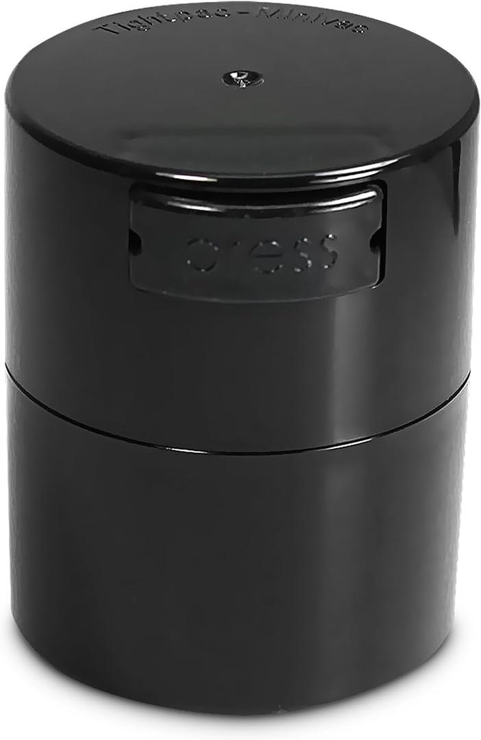 TIGHTPAC MINIVAC Portable Vacuum Seal Airtight Container – Keeps Coffee Beans, Grounds, Tea, Spices & Herbs Fresh Longer – Travel-Ready, NSF-Certified Food-Grade Storage, 10 to 30 Grams, Black Pearl