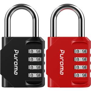Puroma 2 Pack Combination Lock for Locker 4 Digit Outdoor Waterproof Padlock for School, Gym, Sports, Fence, Toolbox, Gate, Case, Outdoor, Hasp Storage, Cabinets (Red & Black)