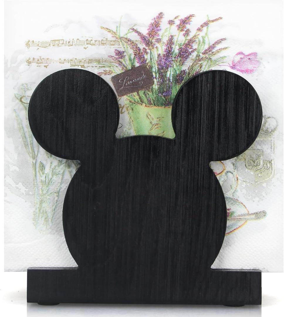 Cute Wooden Napkin Holder for Table Decor Kitchen Bathroom Desk Accessories Modern Cocktail Funny Decorative Xmas Home Decor Farmhouse Wood Cool Christmas (Mickey Black)
