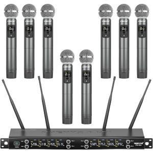 Phenyx Pro Wireless Microphone System, 8-Channel Metal Wireless Mic Set w/ 8 Cordless Mics, 8x20 UHF Frequencies, 200ft Range, Dynamic Microphones for Singing, Karaoke, Church, DJ (PTU-4200-8H)