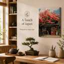 Japanese Cherry Blossom Canvas Wall Art,Vintage Convenience Store Painting Picture Wall Decor,Elegant Scenery Poster Print Artwork for Living Room Bedroom Office Home Decoration 16x24in