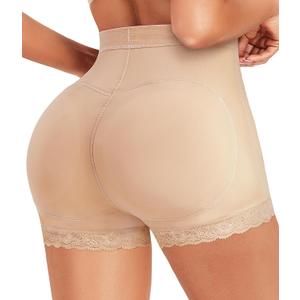 AOSBOEI Women Butt Lifter Panties Padded Shapewear Hip Enhancer Pads Shorts Seamless Underwear Tummy Control Boyshorts (Small, Beige)