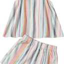 Floerns Girl's 2 Piece Outfit Rainbow Striped Cami Top and Wide Leg Shorts Set Rainbow Multi 9Y