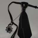 Thereisno Gothic Black Necktie for Rhinestone Pendant Metal Chain Evening Party Pretied Bo Neck Tie