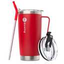 Bluwing 20 oz Travel Mugs with Handle, Stainless Steel Insulated Coffee Tumbler Cups with Straw for Women and Girls (Canyon Red)