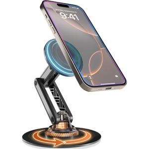 Cooper Mag360 iPhone Stand for Desk, 360 Adjustable MagSafe Phone Stand, MagSafe Phone Holder with Strong Magnetic Mag Safe | iPhone 16 Pro Max, 15 14 13 12 & Plus, Foldable 3-Axis Leg (Black)