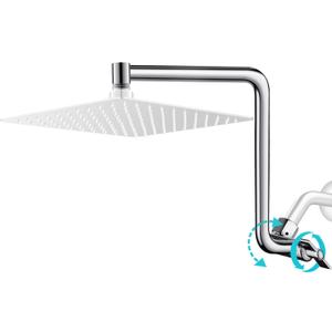 Rain Shower Head Extension Arm, Upgrade 12 Inch Metal Shower Extension Arm, Height/Angle Adjustable Curved Shower Head Extender with 1/2 Universal Connection, Flexible Rise or Lower Shower Head Chrome