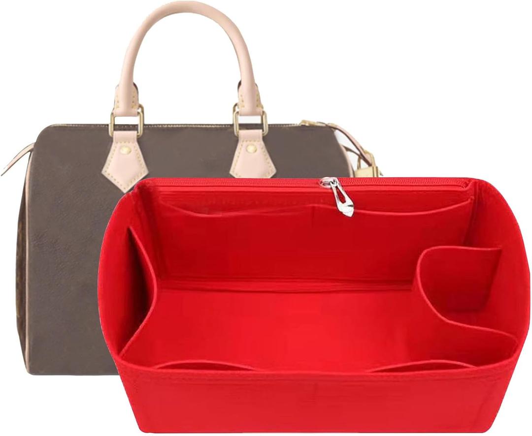 Lckaey Purse Organizer Insert for Nevefull Speedy HandBag Insert, for Tote Bag and hand bag protector, 1083red-L (11*5.9*5.9in)