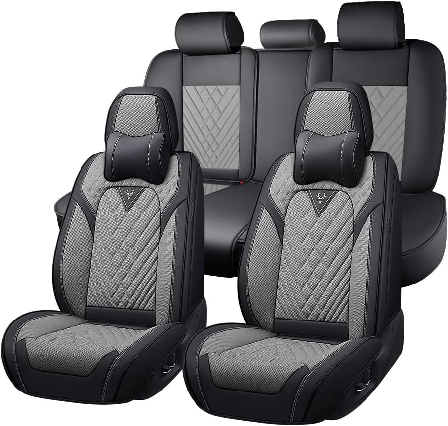Car Seat Covers for Jeep Gladiator 2020-2026, Premium Nappa Leather Waterproof & Anti-Slip, Full Coverage Customized fit Jeep Gladiator Seat Covers Full Set (5 Seats Luxury,Black-Gray)