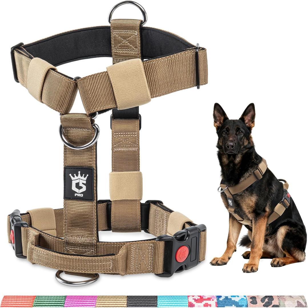 TSPRO Premium Heavy Duty Tactical Dog Harness for Medium/Large Dogs, No Pull, Adjustable, Padded Handle & Quick-Release Buckles, Ideal for Hiking, Walking, Running, Training (Khaki L) (L (Neck 21.3 - 34.6", Chest 26 - 33"))