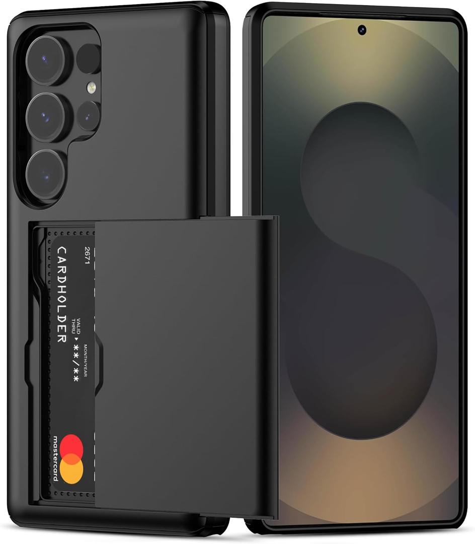 Nvollnoe for Samsung S25 Ultra Case with Card Holder Dual Layer Heavy Duty Protective Case Hidden Card Slot Slim Wallet Case for Samsung S25 Ultra 6.9''(Black)