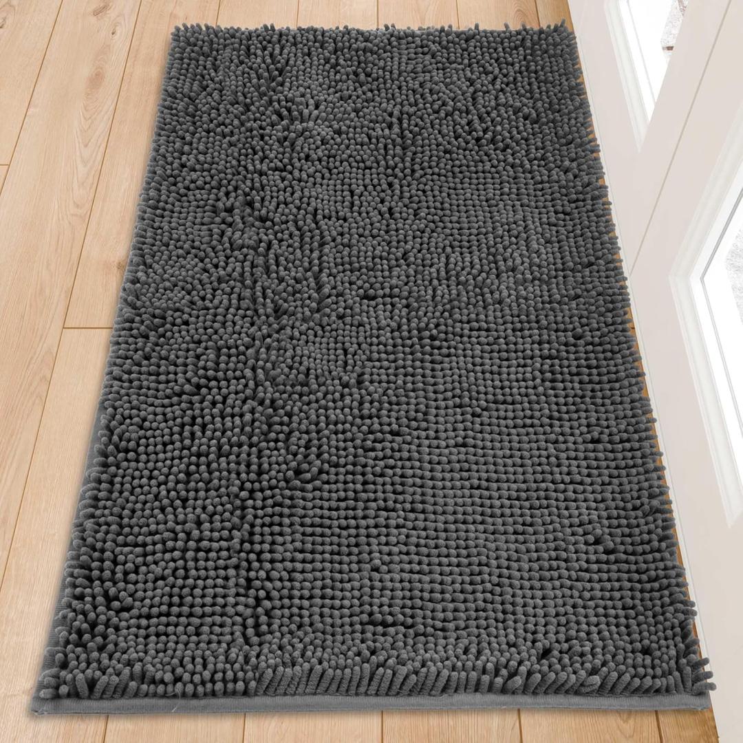 Chenille Absorbent Front Door Mat 60" x 36", Dog Door Mat for Muddy Paws, Trap Dirt Doormat, Mud Mat for Dogs, Washable Non Slip Outdoor Indoor Doormats for Entryway, Grey