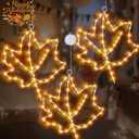3Pcs Fall Window Decorations Maple Leaf Lights, Battery Operated Thanksgiving Window Lights with Timer,Metal Frame LED Fall Window Hanging Maple Lights for Home Party Thanksgiving Autumn Harvest Dcor