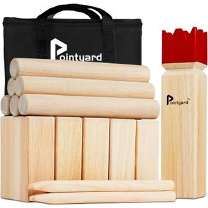 Pointyard Kubb Yard Game Set, Kubb Game Set with Carrying Bag - Wooden Toss Game Set for Outdoor Lawn Teenagers Adults Family (3 Inches Kubb, Red)
