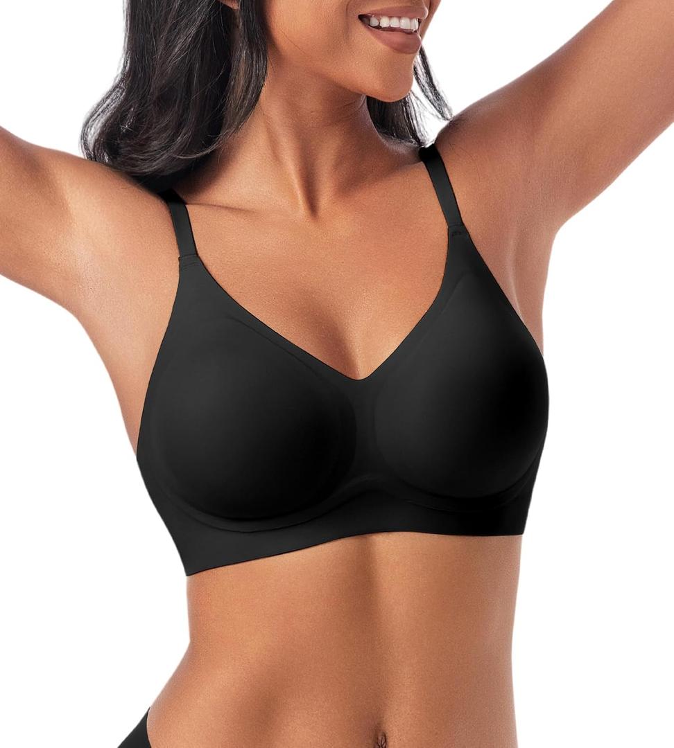 Bras for Women No Underwire - Womens Bralettes Wireless Seamless Padded Bra Comfortable Tshirt Bras (Black, M)