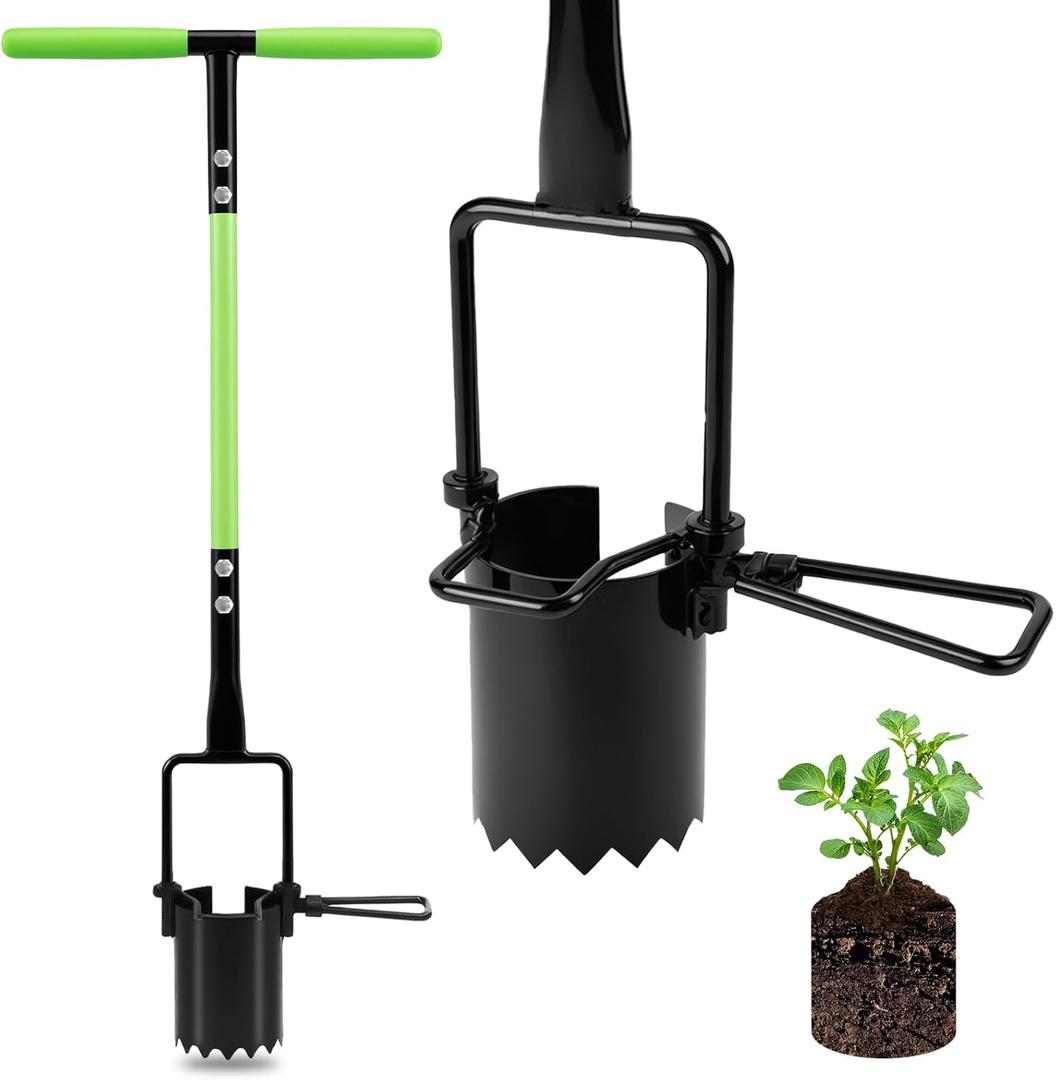 joyhalo Bulb Planter Tool Long Handle, 30in Serrated Base, 5 in 1 Lawn Tool, Sod Cutter, Grass Plugger Tool, Weeding, Transplanting, Garden Hole Digger for Plants, Flower Tulips Daffodils Lily (Green)