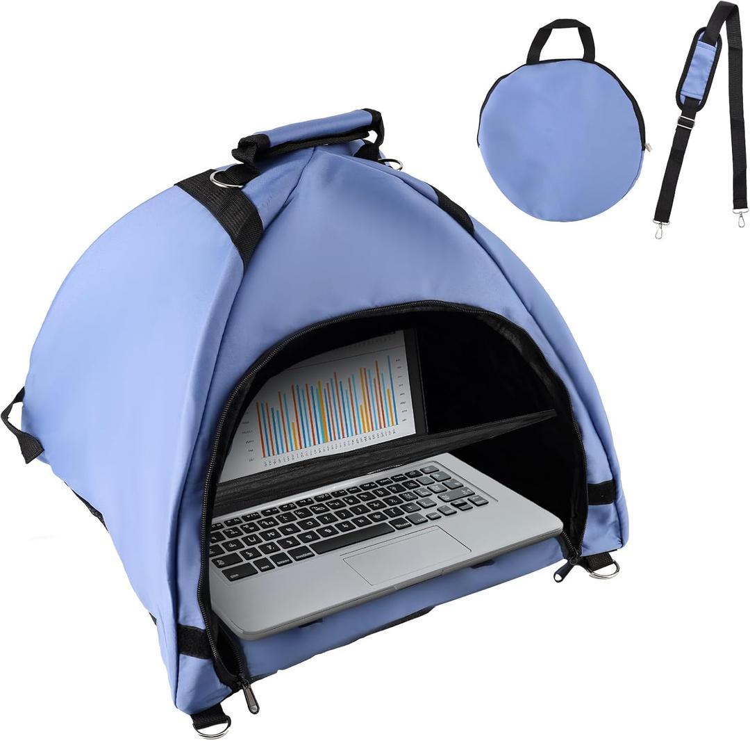 Laptop Tent, Sun Shade Waterproof Fabric Laptop Protective Hood for Computer Working Outside Accessories Part Glare Shield & Heat Reflective Awning Convertible Tote for Outdoor (Blue)