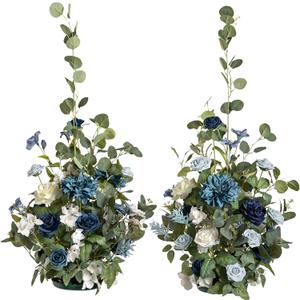Ling's Moment 41" Tall Free Standing Artificial Flowers Arrangements 2 pcs Wedding Arch Altar Stage Decorations Dusty Blue Navy for Ceremony Reception Silk Rose Fake Floral Party Outdoor Beach Decor