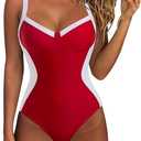 SUUKSESS Womens Tummy Control One Piece Swimsuit Sexy Crisscross Back Bathing Suit, M, Red