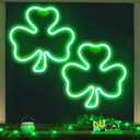 2 Pack 11 Inch St Patricks Day Decorations Shamrock Neon Lights, Green Decor Clover Window Lights with 2 Hooks, USB Powered St. Patrick's Day Lighted Shamrocks for Party Wall Bedroom Indoor Outdoor