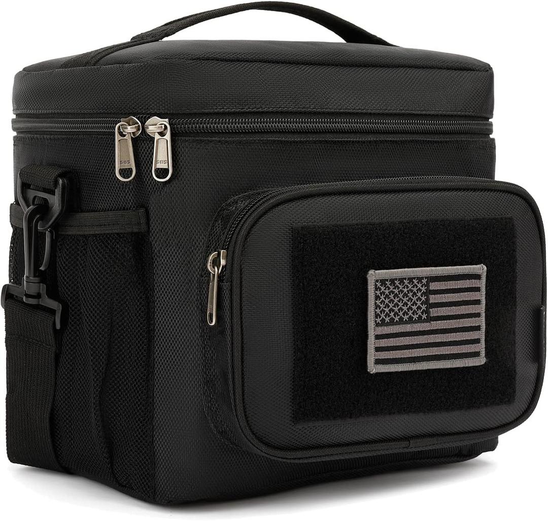FlowFly Tactical Lunch Bag Large Insulated Lunch Box Cooler Tote for Men, Women with MOLLE/PALS Webbing (Black) (Medium)