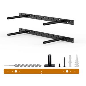 2pcs Floating Shelf Bracket Heavy Duty Floating Mantel Bracket Black Metal Decorative Floating Shelf Hardware Hidden Shelving Mounting Brackets (18X8X1)