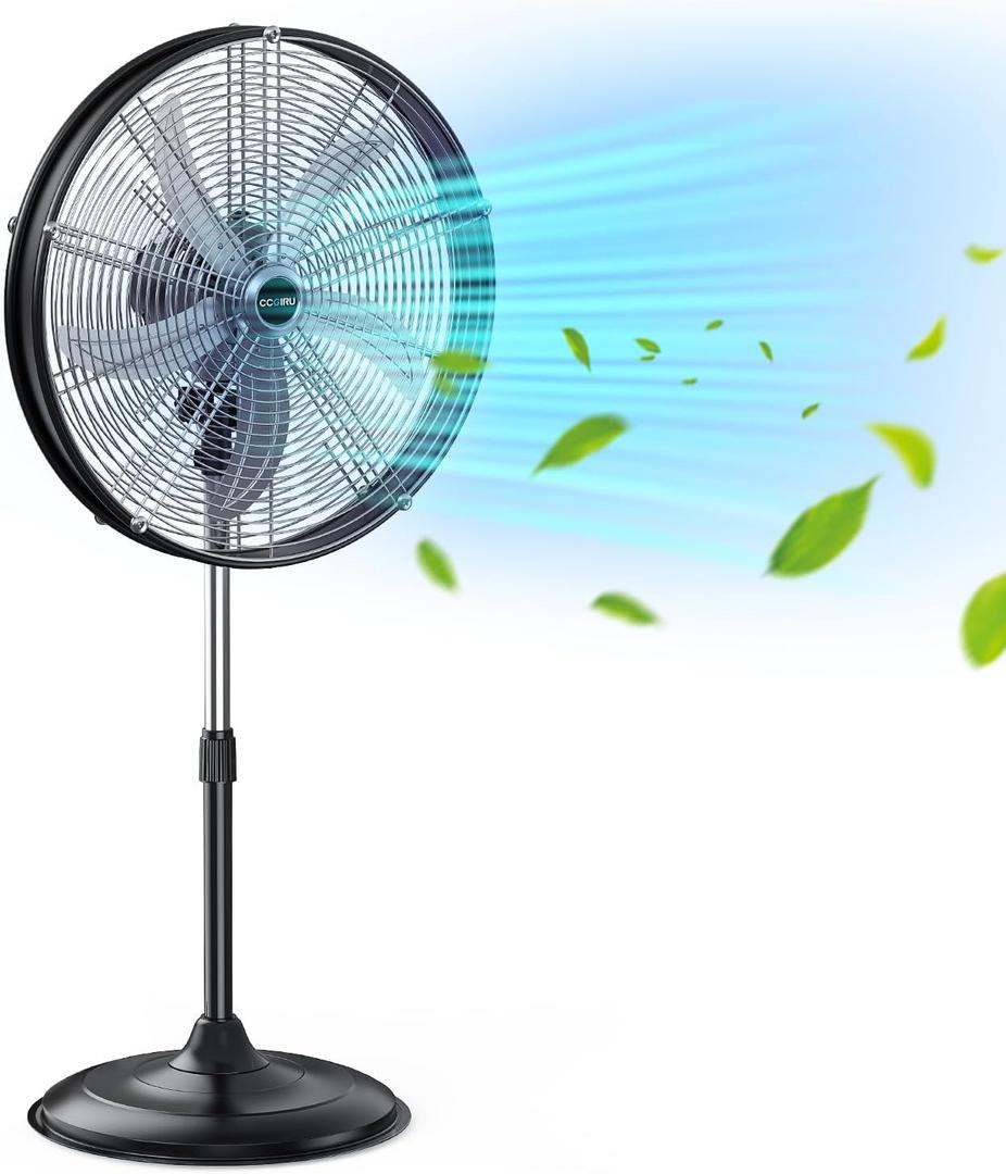 5300 CFM 20" High Velocity Industrial Pedestal Fan, 3-Speed Professional Oscillating Standing Fan with Drum Head, Heavy Duty Metal Fan for Commercial, Warehouse, Garage, UL Listed