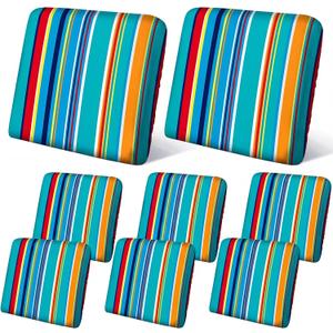 Geyoga 8 Pcs Patio Stretch Sofa Cushion Covers Outdoor Cushion Covers Replacement Waterproof Patio Furniture Couch Slipcovers Washable Chair Seat Soft Flexibility Protector (Blue Stripes)