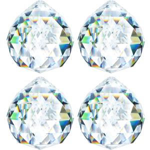 HDCRYSTALGIFTS 4 Pack 40MM Clear Crystal Prism Ball Suncatchers Rainbow Pendants Maker, Hanging Crystals Chandelier Prisms for Windows Home Decoration