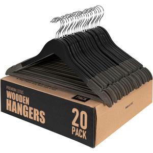 Black Wooden Hangers 20 Pack  Luxury Non-Slip Clothes Hangers for Suits, Pants & Coats  Velvet Bar & 360 Hook  Durable Wooden Coat Hangers for Men & Women- Heavy-Duty for Business & Homes SAMSARC