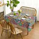 Horaldaily Boho Bohemia Style Rectangular Tablecloth 52x70 Inch, Vintage Washable Seasonal Table Cover for Party Picnic Dinner Decor