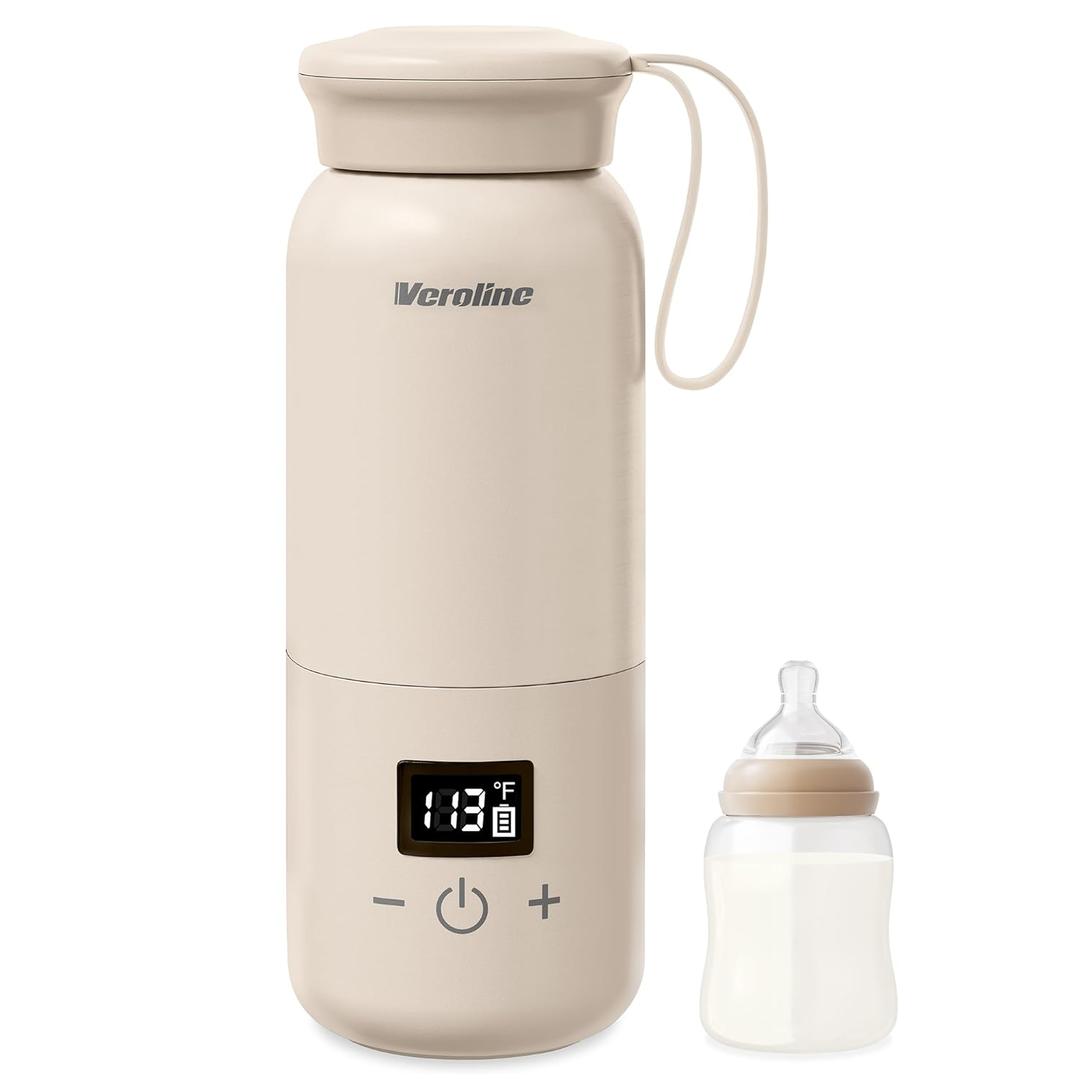 Veroline Portable Bottle Warmer for Travel, 10 Oz Baby Bottle Warmer with Adjustable Temp & Keep Warm for Formula, Breastmilk, Super Fast Charging & Cordless Milk Warmer, Rechargeable Water Warmer