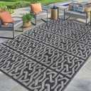 SAND MINE Reversible Mats, Plastic Straw Rug, Modern Area Rug, Large Floor Mat and Rug for Outdoors, RV, Patio, Backyard, Deck, Picnic, Beach, Trailer, Camping (9' x 12', Black & Grey)