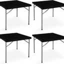 LUSHVIDA 4 Packs Vinyl Card Tablecloth with Flannel Backing 48x48 inch - Waterproof Plastic Picnic Table Cover for Square Folding Table Cloth with Elastic Corners, Black
