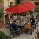 Kingdura 13ft Large Patio Umbrella with Base Included, Double-Sided Rectangle Outdoor Table Umbrella with 12 Reinforced Ribs, Crank Lift for Market Pool Deck Backyard, Red