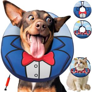 Dog Cone Collar, Adjustable Soft Dog Cone,Comfy Inflatable Dog Collars for After Surgery,Alternative to Cone of Shame,Dual-Sided Pattern Donut Collar for Small Medium Large Dogs,Not Block VisionM (M(Neck: 9"-12"), Blue)