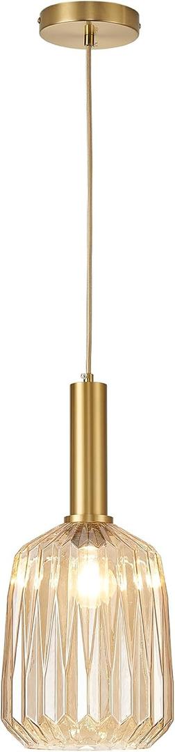 Pendant Light Fixture Amber Glass Kitchen Lighting 7.87" Modern Hanging Pendant Lights for Island Dining Room Bedroom