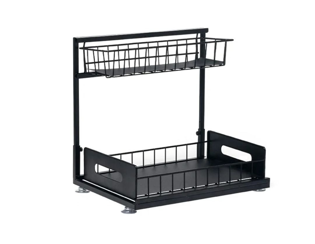TONYS FINEST Under Sink Organizer Pull Out Cabinet 2-Tier Bathroom Kitchen Organizer Black