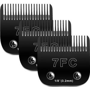 7F Blades Dog Grooming Blades Compatible with Andis/Oster A5/Wahl KM-10 Series Dog Clippers,Detachable Clipper Replacement Blade,Black (7FC/3PCS)