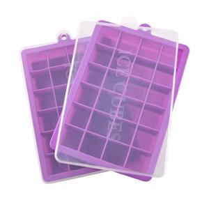 Ice Cube Tray, Silicone Square Ice Trays Easy Release Stackable Ice Cube Mold with Removable Lid, 24 Cavity (2 Pack, Purple and Blue)