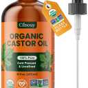 USDA Organic Castor Oil Glass Bottle 16oz, Hexane Free, Vegan, EWG Verified 100% Pure Castor Oil Organic Cold Pressed for Hair Growth | Face Skin | Eyelashes Brows | Body Massage Castor Oil Pack Wrap